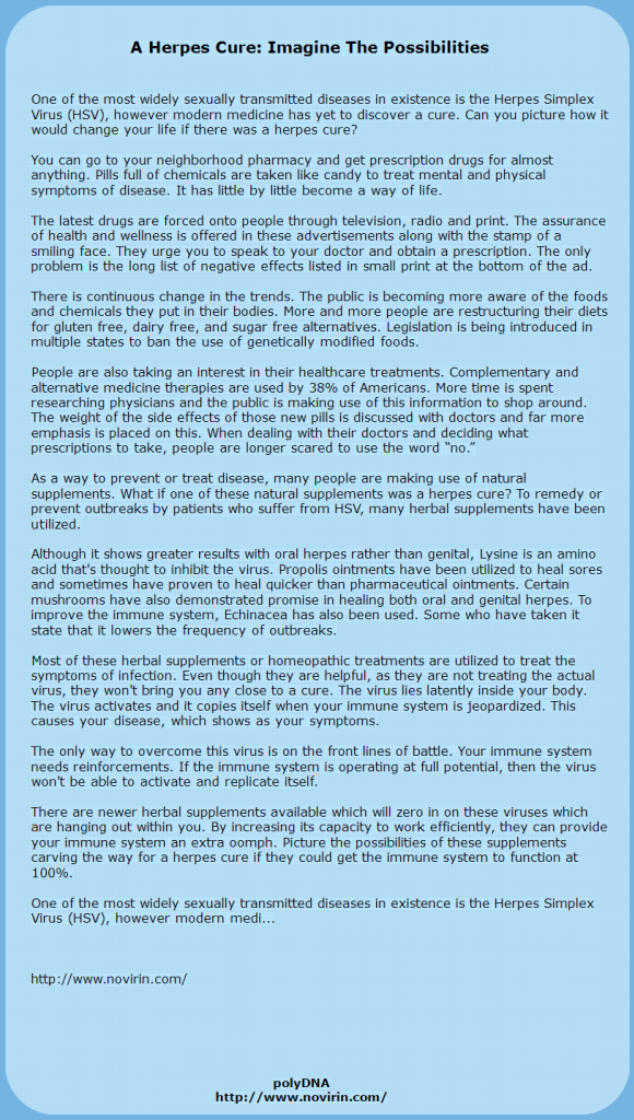 A Herpes Cure: Imagine The Possibilities (c) tamiee40223 herpes simplex virus